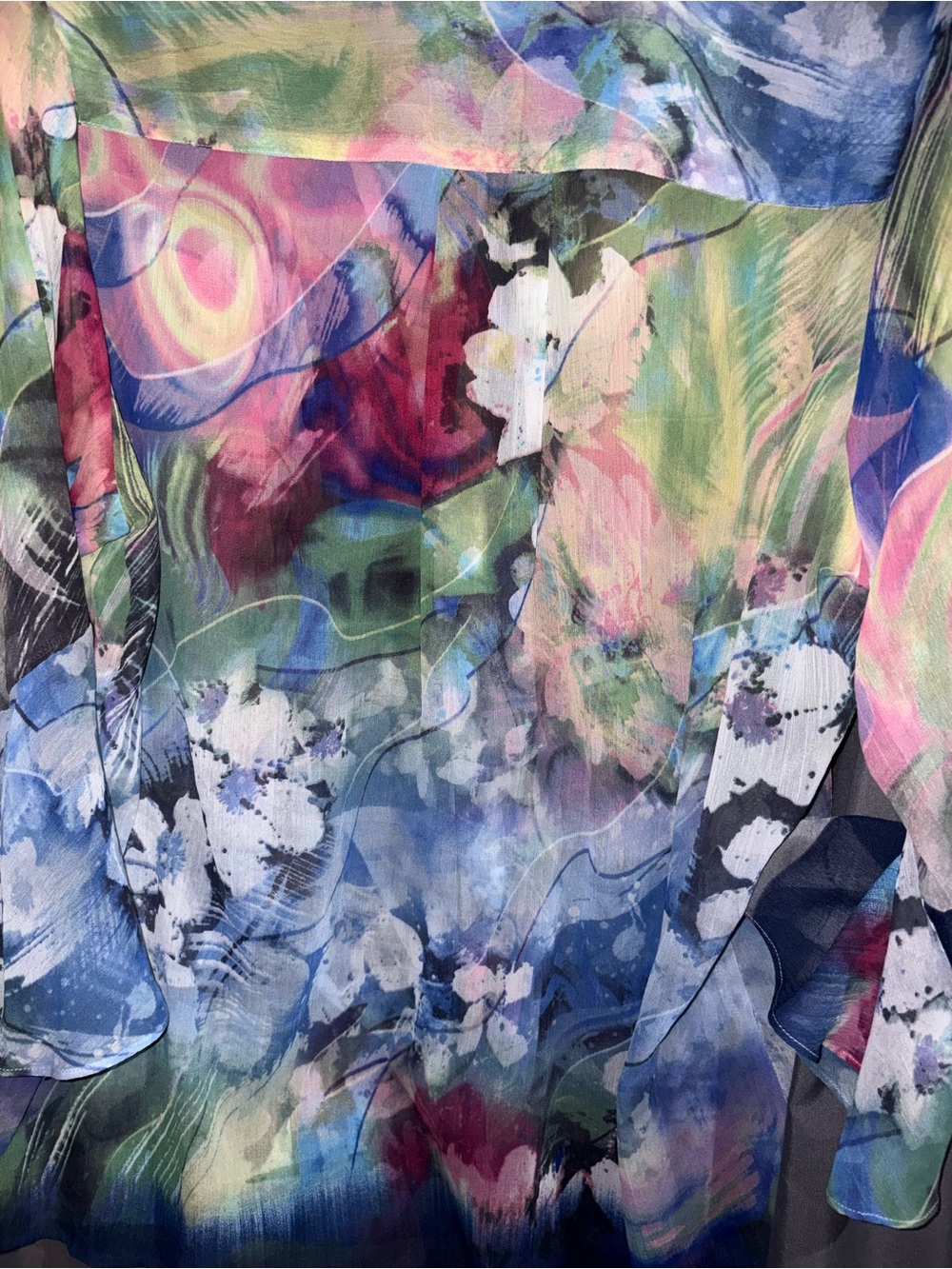 Sheer Multi-Color Abstract Print Blouse - Picture 6 of 7